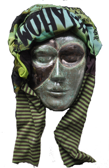 Skulptur mit dem Titel "masque" von Yves Attard, Original-Kunstwerk, Keramik Auf Holzplatte montiert