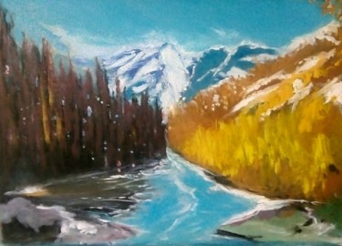 Painting titled "Smewer in Canada" by Mociart, Original Artwork, Oil