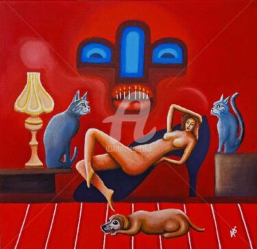 Malerei mit dem Titel "The red house for a…" von Modern Art, Original-Kunstwerk, Öl