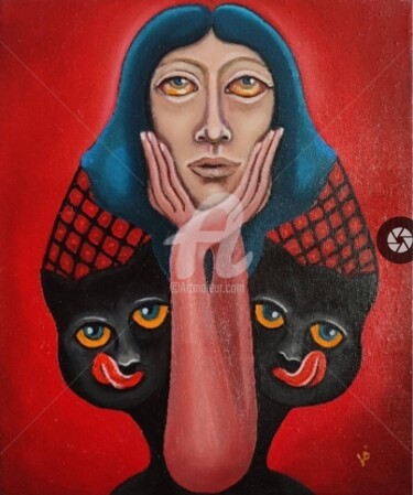 "Catwoman and black…" başlıklı Tablo Modern Art tarafından, Orijinal sanat, Petrol