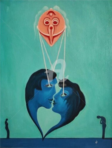 Картина под названием "Marionettes, Inc." - Modern Art, Подлинное произведение искусства, Масло