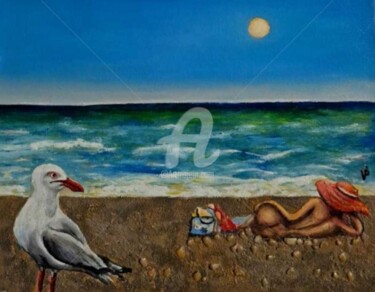 Painting titled "The beach 3D effect" by Modern Art, Original Artwork, Oil