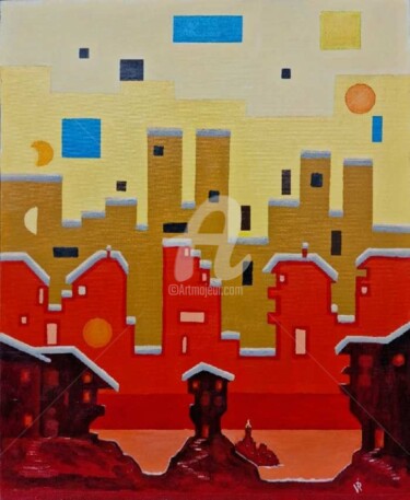 Painting titled "The houses of color…" by Modern Art, Original Artwork, Oil