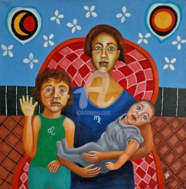 Картина под названием "Family" - Modern Art, Подлинное произведение искусства, Масло