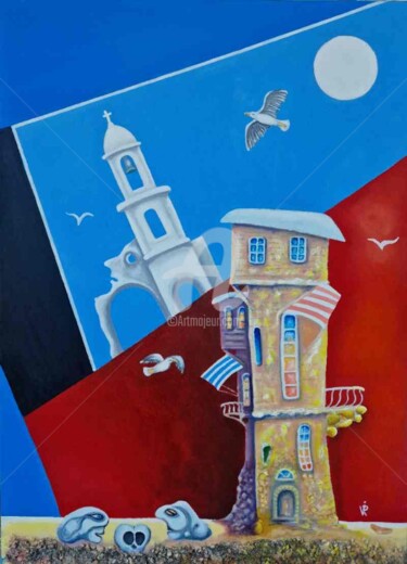 Pintura titulada "Dream house and chu…" por Modern Art, Obra de arte original, Oleo