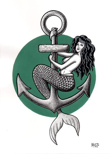 Tekening getiteld "Sea Reine Ancre" door Modjo, Origineel Kunstwerk, Inkt
