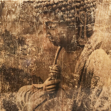 Printmaking titled "Buddha 1 on Wood" by Modesty, Original Artwork, Manipulated Photography