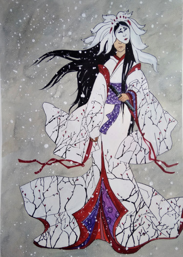 Peinture intitulée "Юки-Онна" par Taisiia Menigecheva, Œuvre d'art originale, Aquarelle