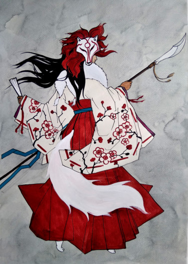 Painting titled "Оками-сама" by Taisiia Menigecheva, Original Artwork, Watercolor