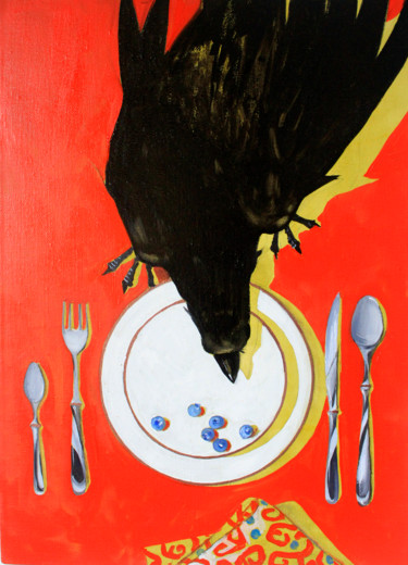 Painting titled "Ворон вызванный нев…" by Taisiia Menigecheva, Original Artwork, Oil