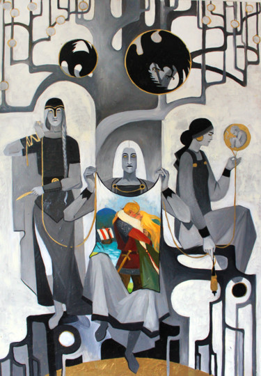 Schilderij getiteld "Нити судьбы" door Taisiia Menigecheva, Origineel Kunstwerk, Olie