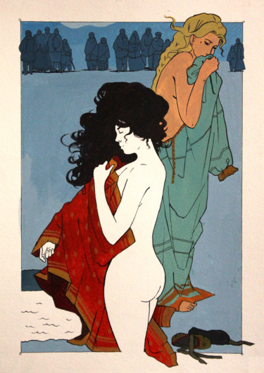Disegno intitolato "Валькирия. Иллюстра…" da Taisiia Menigecheva, Opera d'arte originale, Acquarello