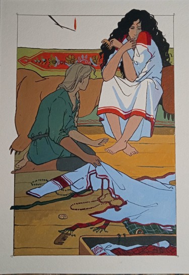 Disegno intitolato "Валькирия. Иллюстра…" da Taisiia Menigecheva, Opera d'arte originale, Acquarello