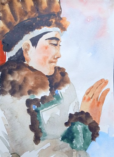 Painting titled "Встречая весну" by Taisiia Menigecheva, Original Artwork, Watercolor