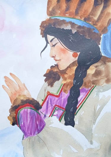 Painting titled "Встречая весну 2" by Taisiia Menigecheva, Original Artwork, Watercolor