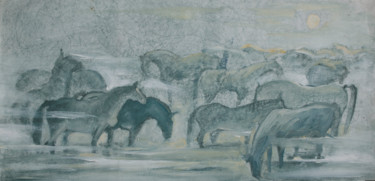 Pittura intitolato "Туман. Brouillard" da Taisiia Menigecheva, Opera d'arte originale, Acquarello