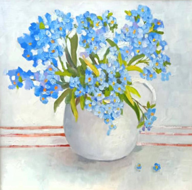 Painting titled "Forget-me-nots" by Taisiia Menigecheva, Original Artwork, Oil