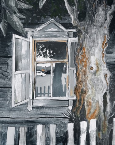 Картина под названием "Мамино окно" - Таисия Менигечева, Подлинное произведение искусства, Масло Установлен на Деревянная ра…