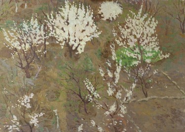 Картина под названием "Flowering apricot" - Moesey Li, Подлинное произведение искусства, Масло