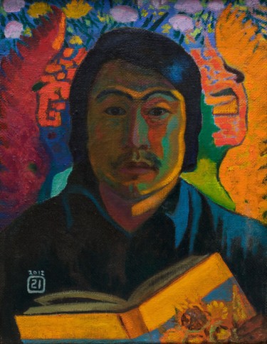 Картина под названием "Self-portrait with…" - Moesey Li, Подлинное произведение искусства, Масло