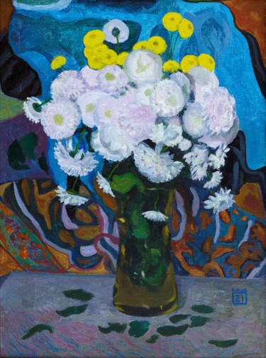 Картина под названием "White flowers" - Moesey Li, Подлинное произведение искусства, Масло