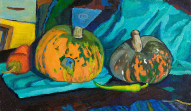 Картина под названием "Pumpkins and pepper" - Moesey Li, Подлинное произведение искусства, Масло