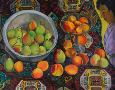 Painting titled "Oriental Still Life" by Moesey Li, Original Artwork, Oil