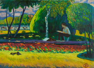 Картина под названием "In the plein air" - Moesey Li, Подлинное произведение искусства, Масло