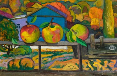 Картина под названием "Apples on the balco…" - Moesey Li, Подлинное произведение искусства, Масло