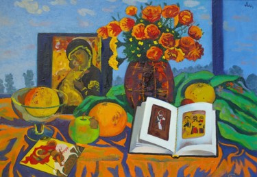 Картина под названием "Still life with an…" - Moesey Li, Подлинное произведение искусства, Масло