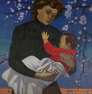 Картина под названием "Motherhood" - Moesey Li, Подлинное произведение искусства, Масло