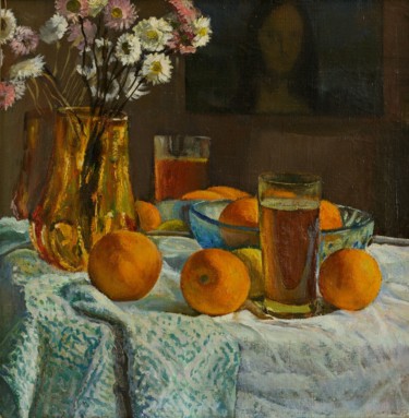 Pittura intitolato "Oranges and flowers" da Moesey Li, Opera d'arte originale, Olio