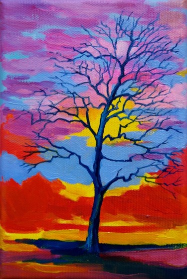 Painting titled "l'arbre nu" by Moé Yamakoshi, Original Artwork, Oil