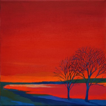 Peinture intitulée "ciel rouge" par Moé Yamakoshi, Œuvre d'art originale, Huile