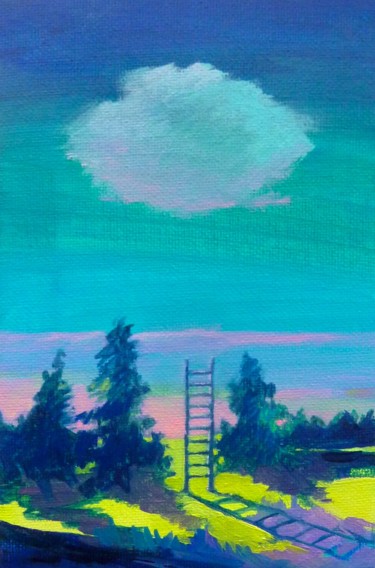 Painting titled "échelle / nuage" by Moé Yamakoshi, Original Artwork, Oil