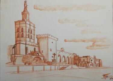 Drawing titled "Avignon" by Mof, Original Artwork, Pencil