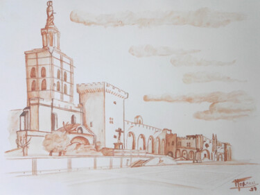 Drawing titled "Palais des papes Av…" by Mof, Original Artwork, Pencil