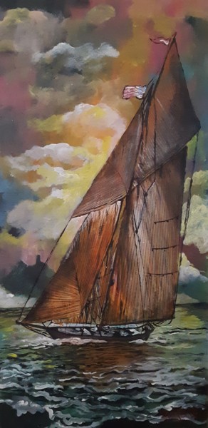 Painting titled "Sunset Sailing" by Joseph Cardinal, Original Artwork, Acrylic