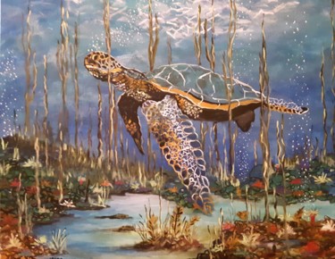 Painting titled "Green Sea Turtle" by Joseph Cardinal, Original Artwork, Acrylic