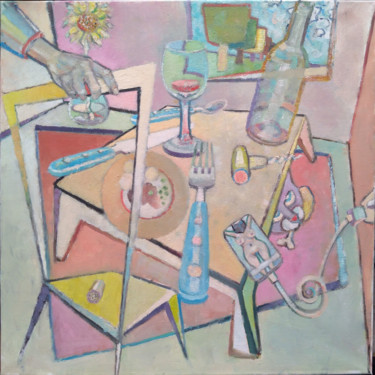 Painting titled "Blue cutlery" by Morten Olesen, Original Artwork, Oil