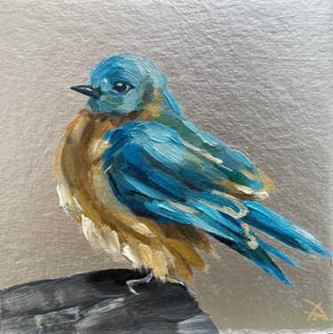 Painting titled "Blue bird" by Dasha Mogileva, Original Artwork, Oil