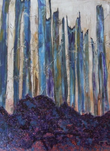 Pittura intitolato "les arbres bleus" da Monik Guevel, Opera d'arte originale