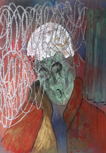 Painting titled "barbelés" by Monik Guevel, Original Artwork, Acrylic