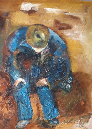 Painting titled "le viel homme" by Monik Guevel, Original Artwork, Acrylic