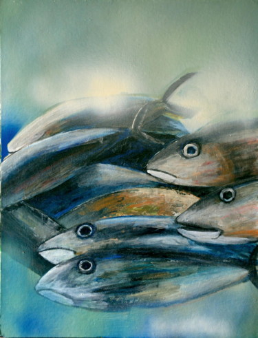 Peinture intitulée "les thons" par Monik Guevel, Œuvre d'art originale, Acrylique