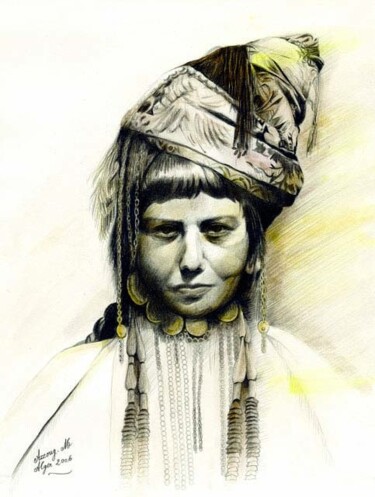 Peinture intitulée "Femme des Aurès" par Mohamed Azzoug, Œuvre d'art originale, Huile