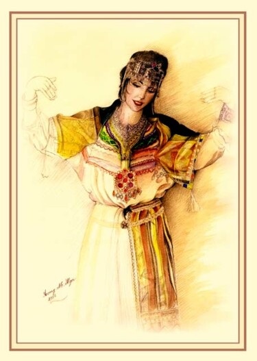 Peinture intitulée "Danseuse Kabyle" par Mohamed Azzoug, Œuvre d'art originale, Huile