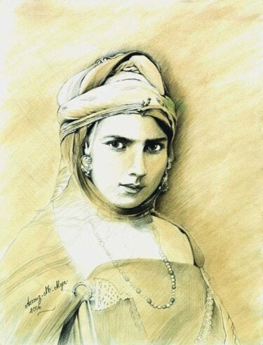 Peinture intitulée "Jeune femme chaoui" par Mohamed Azzoug, Œuvre d'art originale, Huile