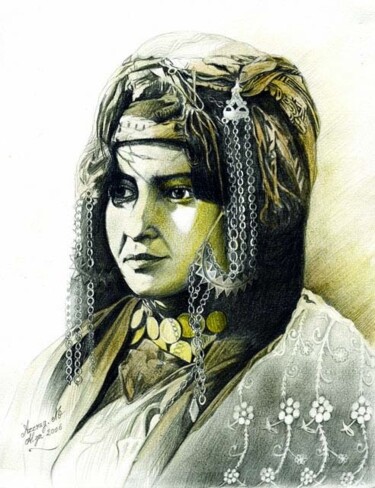 Peinture intitulée "Jeune femme ouled-n…" par Mohamed Azzoug, Œuvre d'art originale, Huile