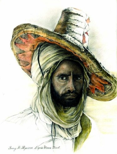 Painting titled "Tête arabe d'après…" by Mohamed Azzoug, Original Artwork, Oil
